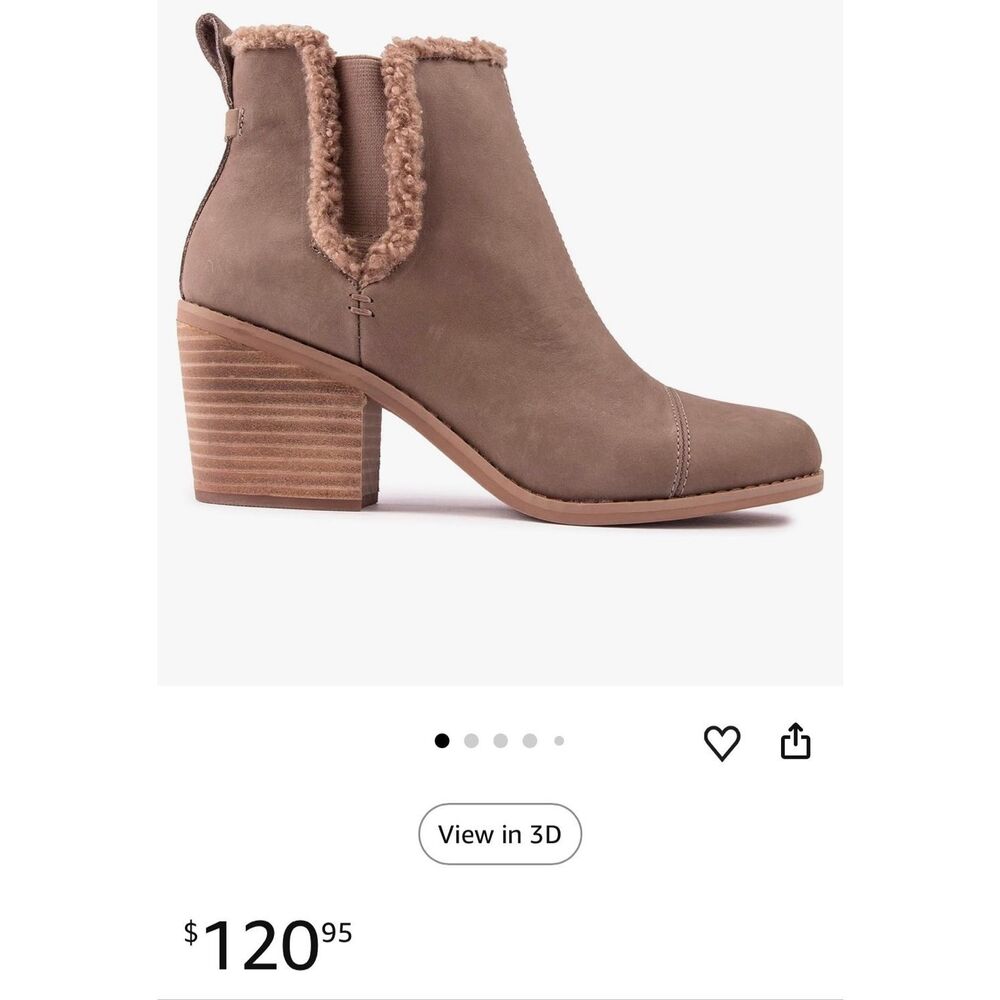 TOMS Women's Everly Chelsea Boot, Taupe Grey Leather/Faux Shearling, 10 - Picture 8 of 8